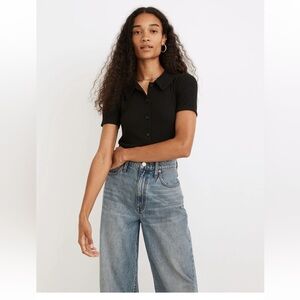 Madewell Black Ribbed Button-Up Top